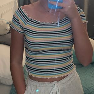 striped off the shoulder crop top